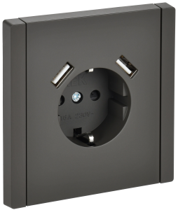 Розетка 1-м 16А С/У З/К со шторками+USB A+А 3,1А винтовое крепление Серый Forte&Piano