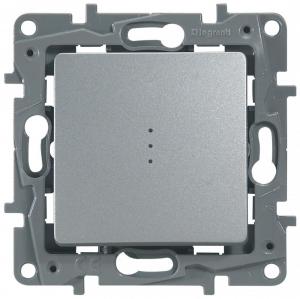 Переключатель с подсветкой, 10А, авт. клем Алюминий Legrand Etika