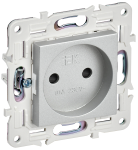 Розетка 1-м 10А С/У со шторками Серебряный Skandy