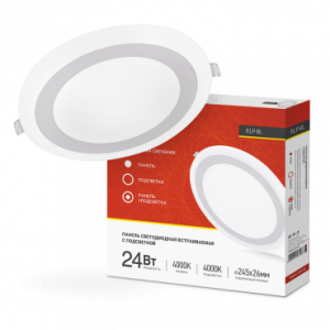 Панель светодиодная встраиваемая круглая RLP-BL 24Вт 230В 4000К 1440Лм 245мм с подсветкой белая IP20 IN HOME