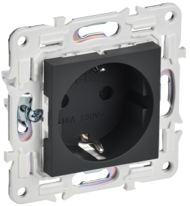 Розетка 1-м 16А С/У З/К со шторками Графит Skandy