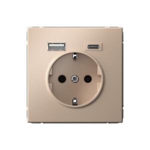 Розетка 1-м 16А С/У З/К со шторками+USB A+С 5В 3А Песочный ArtGallery