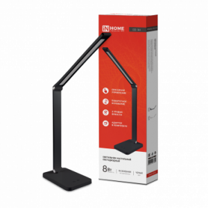 Светильник настольный светодиодный ССО 14Ч 8Вт 480Лм, сенсор-диммер, адапт ЧЕРНЫЙ IN HOME