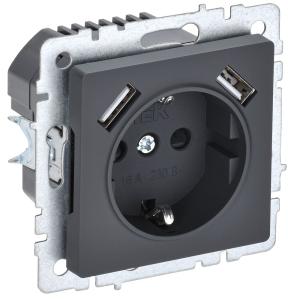 Розетка 1-м 16А С/У З/К со шторками+USB А+А 3,1А Графит Brite