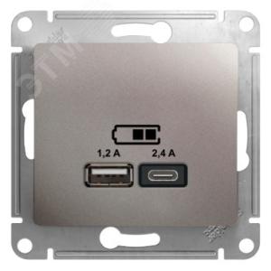 Розетка USB А+С 5В 2,4А С/У Платина Glossa