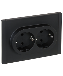 Розетка 2-м 16А С/У З/К со шторками Металл Черный Forte&Piano