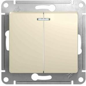 Выключатель 2-кл 10А С/У с индикатором Молочный Glossa