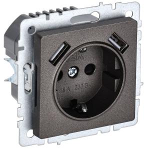 Розетка 1-м 16А С/У З/К со шторками+USB A+А 2.1А Бронза Brite