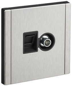 Розетка TV антенна + RJ45 кат.5E С/У Металл никель Forte&Piano