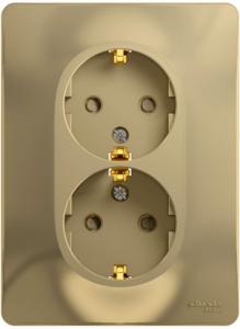 Розетка 2-м 16А С/У З/К со шторками в сборе с рамкой Титан Glossa