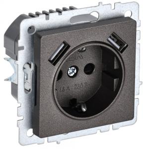 Розетка 1-м 16А С/У З/К со шторками+USB А+А 3,1А Бронза Brite