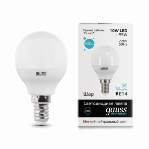 Лампа светодиодная Gauss Elementary Globe 10W E14 4100K 1/10/100