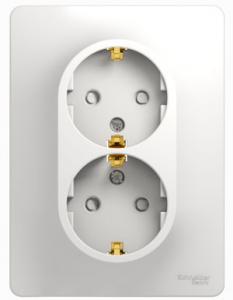 Розетка 2-м 16А С/У З/К со шторками в сборе с рамкой Белый Glossa
