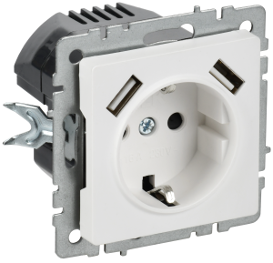 Розетка 1-м 16А С/У З/К со шторками+USB A+A 5В 3,1А Арктический Белый Brite
