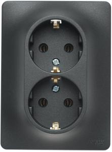 Розетка 2-м 16А С/У З/К в сборе с рамкой Антрацит Glossa
