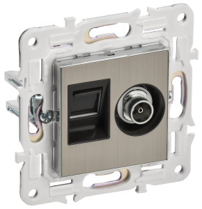 Розетка TV антенна + RJ45 кат.5E С/У Металл Никель Skandy