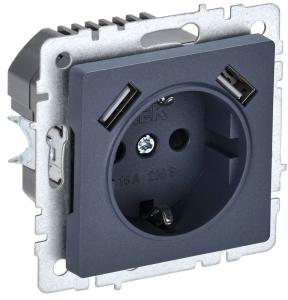 Розетка 1-м 16А С/У З/К со шторками+USB A+А 2.1А Маренго Brite