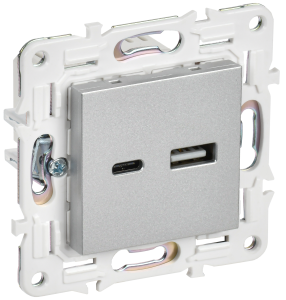 Розетка USB А+С 18Вт С/У Серебряный Skandy