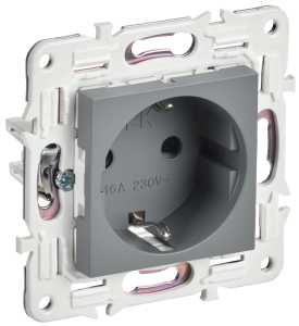 Розетка 1-м 16А С/У З/К со шторками Серый Skandy