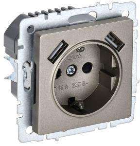 Розетка 1-м 16А С/У З/К со шторками+USB A+А 2.1А Шамапнь Brite