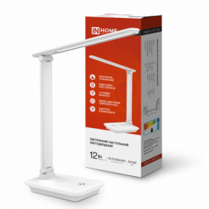 Светильник настольный светодиодный ССО 06Б 12Вт 600лм сенсор-диммер, с подставкой под телефон, адапт БЕЛЫЙ IN HOME