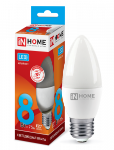 Лампа светодиодная LED-СВЕЧА-VC 8Вт 230В Е27 4000К 760Лм IN HOME