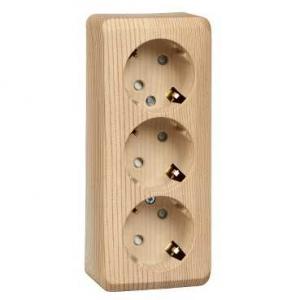 Розетка 3-м 16А О/У З/К со шторками Сосна Etude