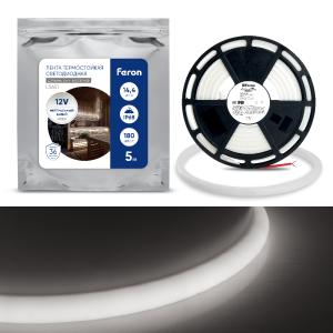 Лента светодиодная LS651, 180SMD(2835)/m 14,4W/m 12V 5m IP68 ,4000К  с 2 заглушками, 2 заглушками c проводом, 10 креплениями в комплекте Feron