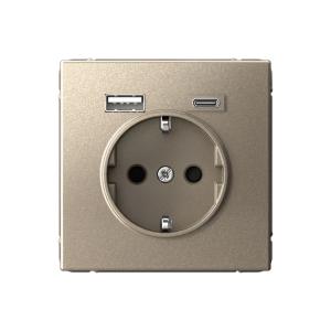 Розетка 1-м 16А С/У З/К со шторками+USB A+С 5В 3А Шампань ArtGallery