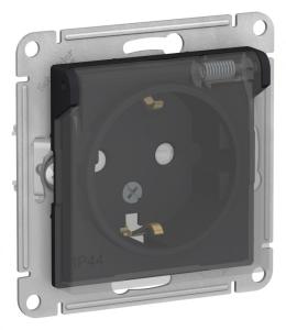 Розетка 1-м 16А С/У З/К со шторками с прозрачной крышкой IP44 Карбон AtlasDesign Aqua