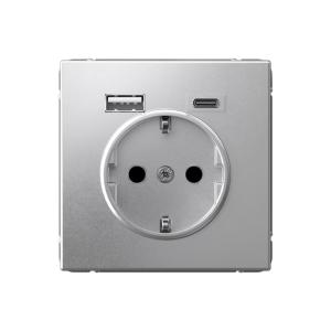 Розетка 1-м 16А С/У З/К со шторками+USB A+С 5В 3А Алюминий ArtGallery