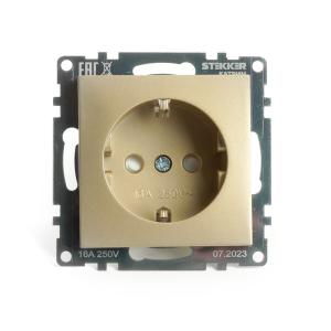 Розетка 1-м 16А С/У З/К со шторками Золото Катрин