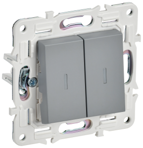 Переключатель 2-кл 10А C/У проходной с индикатором Серый Skandy