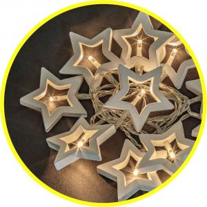 Гирлянда Деревянные звездочки IP20 теплый белый NGF-D009-10WW питание 2AA Navigator