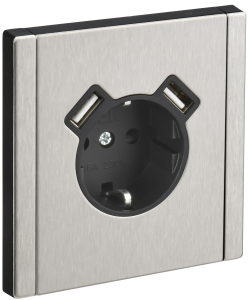 Розетка 1-м 16А С/У З/К со шторками+USB A+А 3,1А винтовое крепление металл никель Forte&Piano
