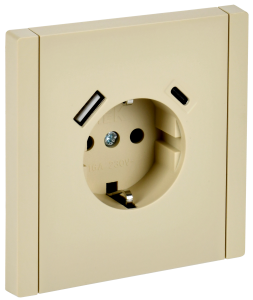 Розетка 1-м 16А С/У З/К со шторками+USB A+С 18Вт винтовое крепление Ваниль Forte&Piano
