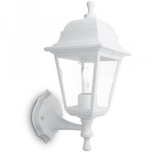 Светильник садово-парковый «Классика» (НБУ)  НБУ 04-60-001 1*60W, E27, 230V, IP44, цвет белый, 4-х гранник, на стену вверх, 190*190*340мм Feron