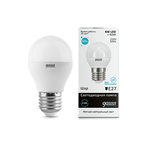 Лампа светодиодная Gauss Elementary G45 E27 6W 4100K