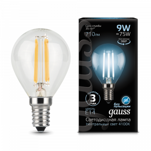 Лампа светодиодная Gauss Filament Globe E14 9W 4100K 1/10/50