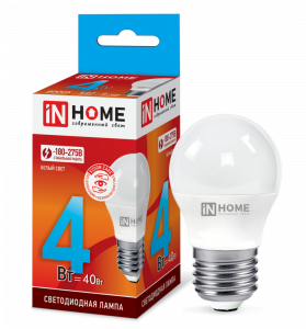 Лампа светодиодная LED-ШАР-VC 4Вт 230В Е27 4000К 380Лм IN HOME
