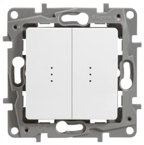 Переключатель 2-клавишный с подсветкой, 10А, авт. клем Белый Legrand Etika