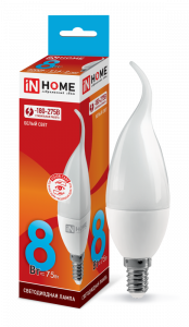 Лампа светодиодная LED-СВЕЧА НА ВЕТРУ-VC 8Вт 230В Е14 4000К 760Лм IN HOME