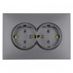 Розетка 2-м 16А С/У З/К со шторками Платиново-серый Эмили