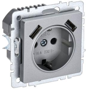 Розетка 1-м 16А С/У З/К со шторками+USB A+А 3,1А Алюминий Brite