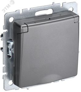 Розетка 1-м 16А С/У З/К со шторками с крышкой IP44 Сталь Brite