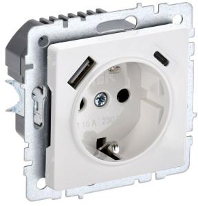 Розетка 1-м 16А С/У З/К со шторками+USB A+С 18Вт Белый Brite