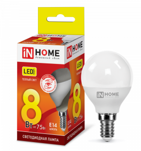 Лампа светодиодная LED-ШАР-VC 8Вт 230В Е14 3000К 760Лм IN HOME