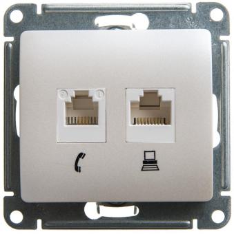 Розетка RJ11+RJ45 кат.5Е С/У Перламутр Glossa