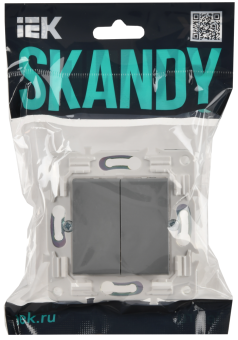 Переключатель 2-кл 10А С/У перекрестный Серый Skandy