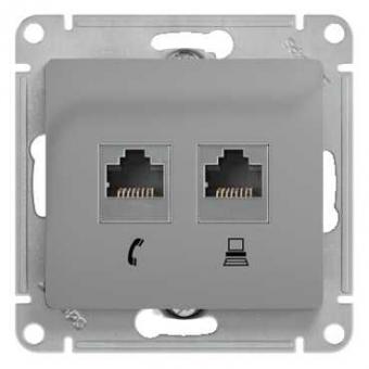 Розетка RJ45+RJ45 кат.5Е С/У Алюминий Glossa